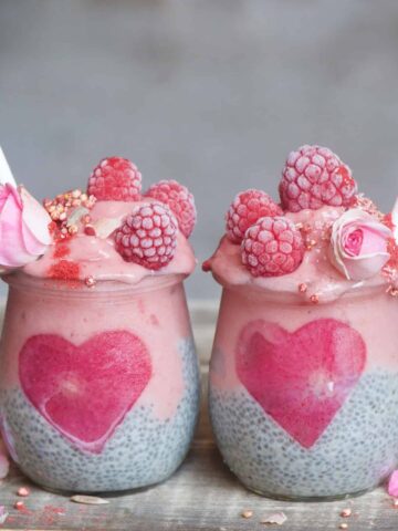 Raspberry smoothie layered Chia pudding jars