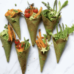Savory kale waffle cones filled with vegetables