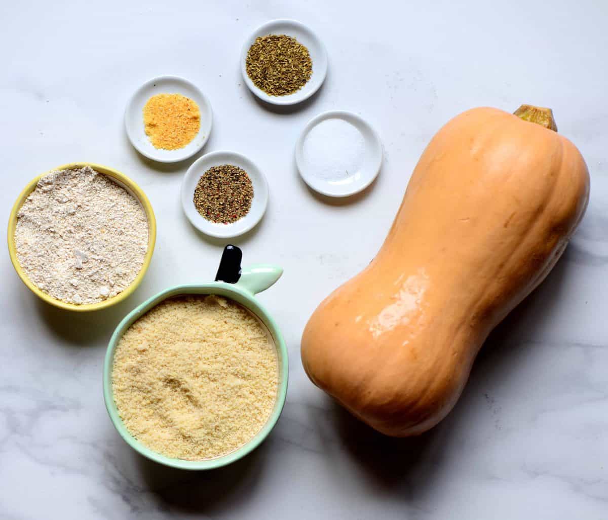 Ingredients for Butternut Squash base pizza with green sauce