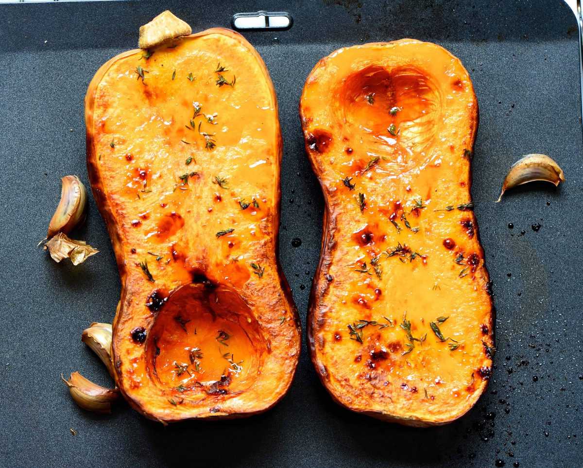 Baked Butternut Squash on a tray