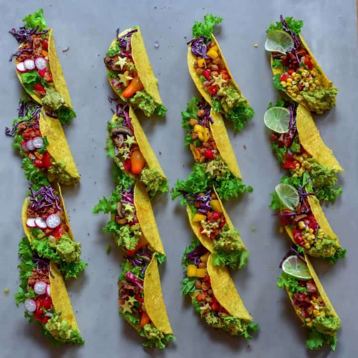 rainbow vegetarian tacos 4 ways
