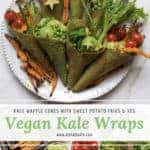 vegan green kale wraps with veggies and sweet potato fries