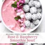 rose raspberry smoothie bowl. healthy breakfast smoothie bowl