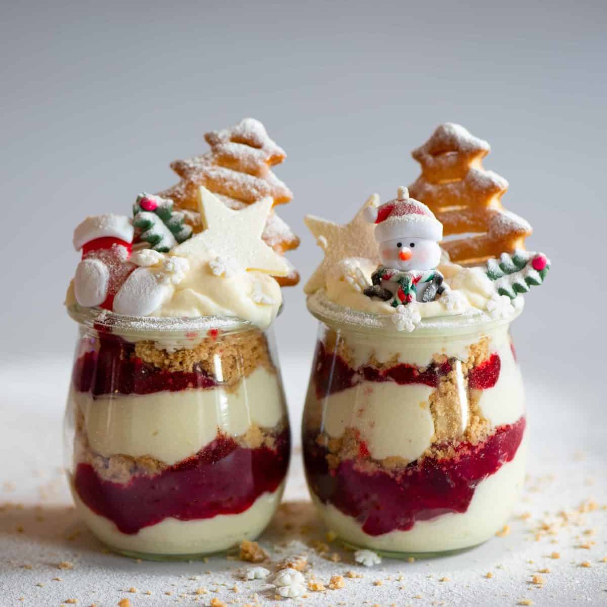 Christmas yogurt parfait with cranberry sauce