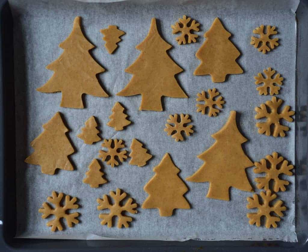 cut out christmas cookies. trees and snowflakes