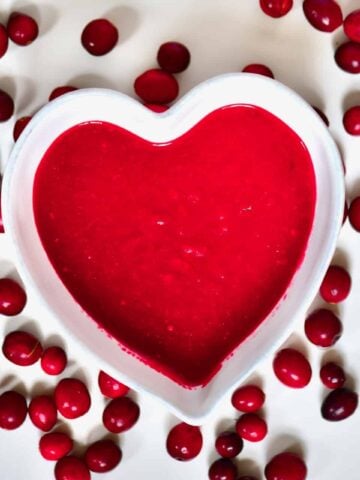 Cranberry sauce in a heart shaped bowl
