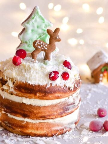winter wonderland christmas fluffy pancakes recipe with cream and berries