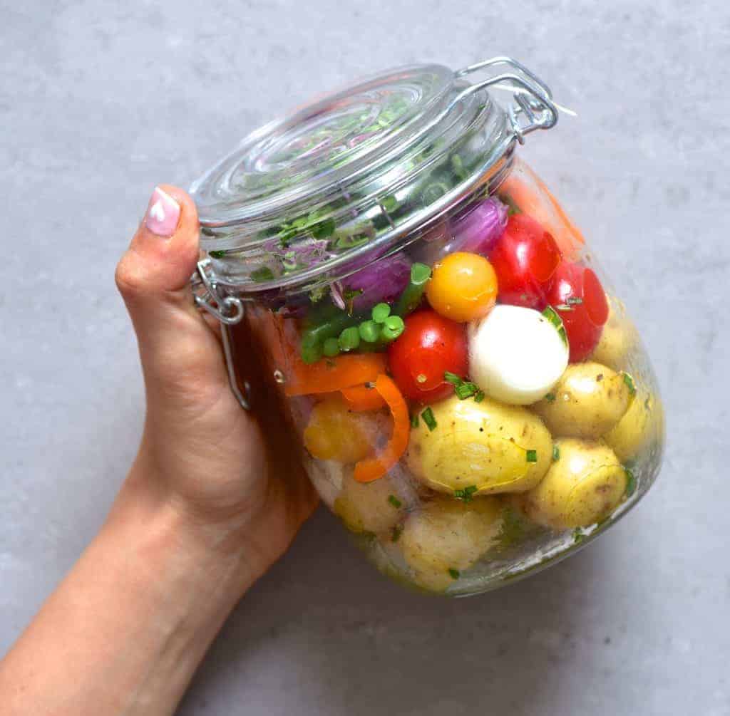 healthy potato salad in a jar