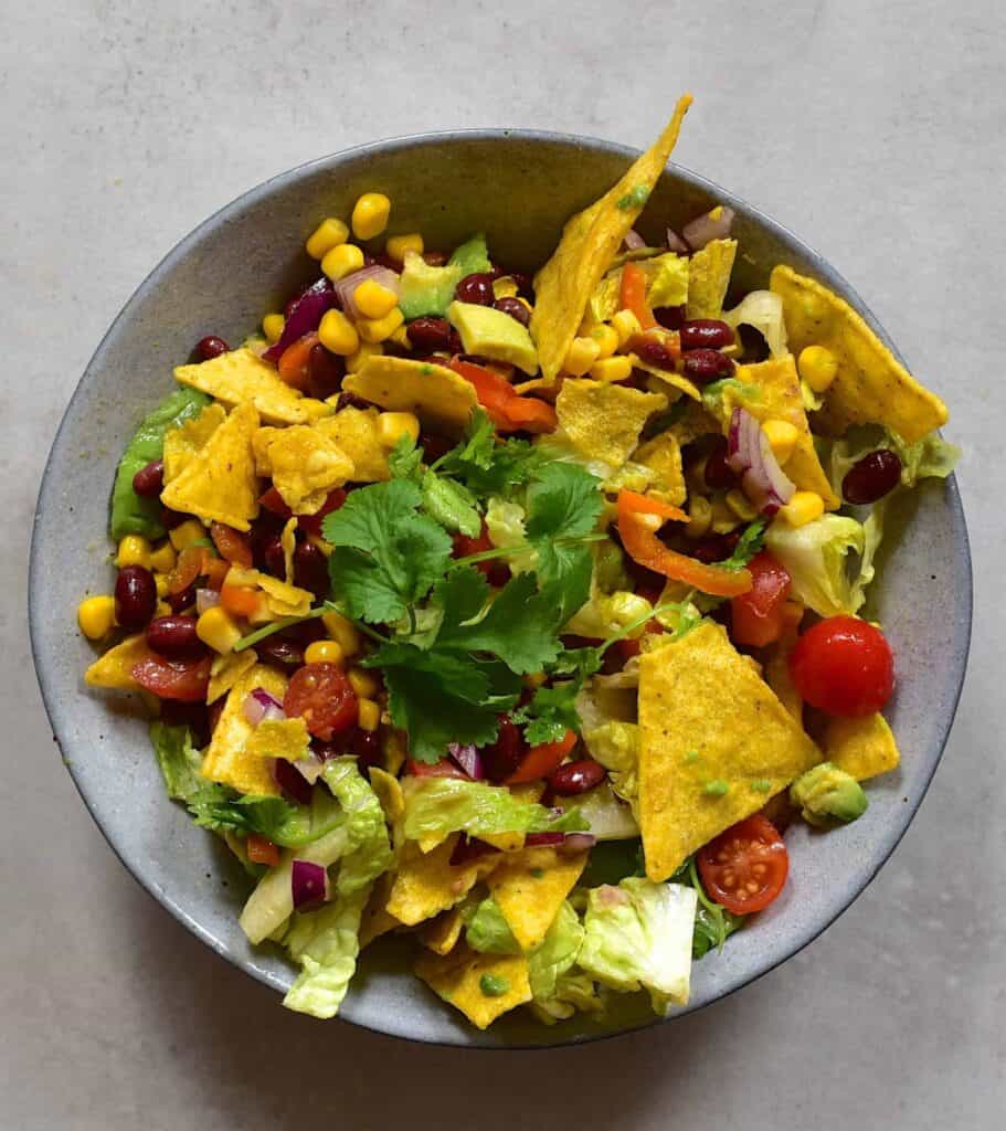 Mexican taco salad in bowl