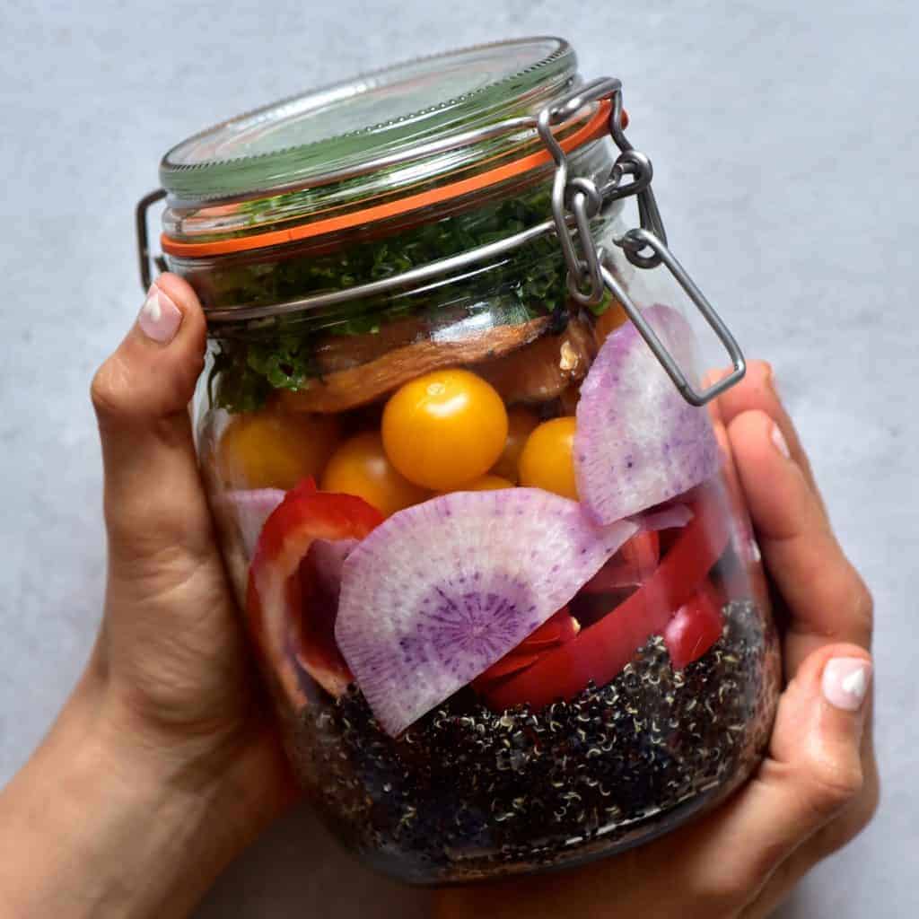 quinoa & butternut squash salad in a jar