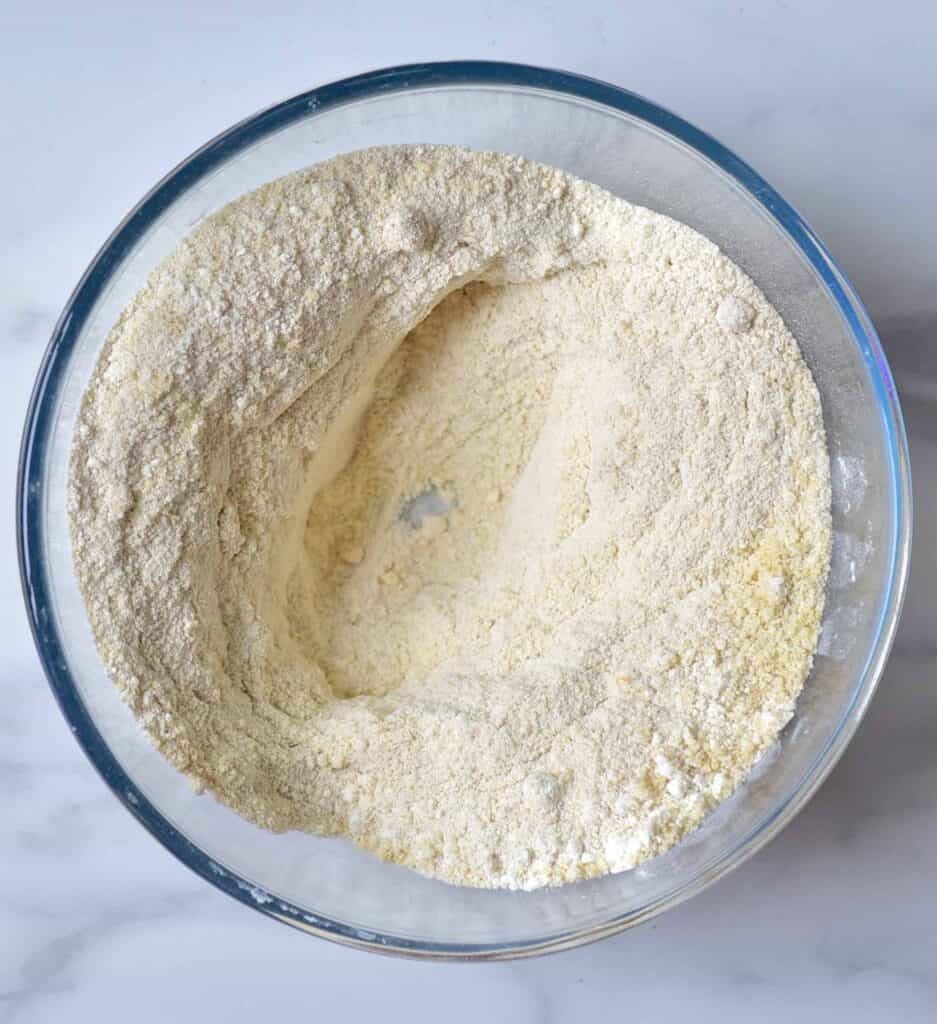 Mixed flour and sugar in a bowl