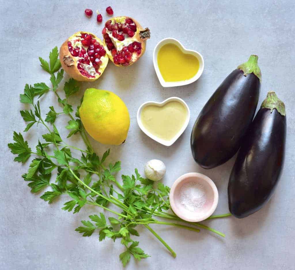 ingredients for moutabal eggplant dip