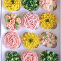 frosted floral cupcakes organic eggs flowers buttercream