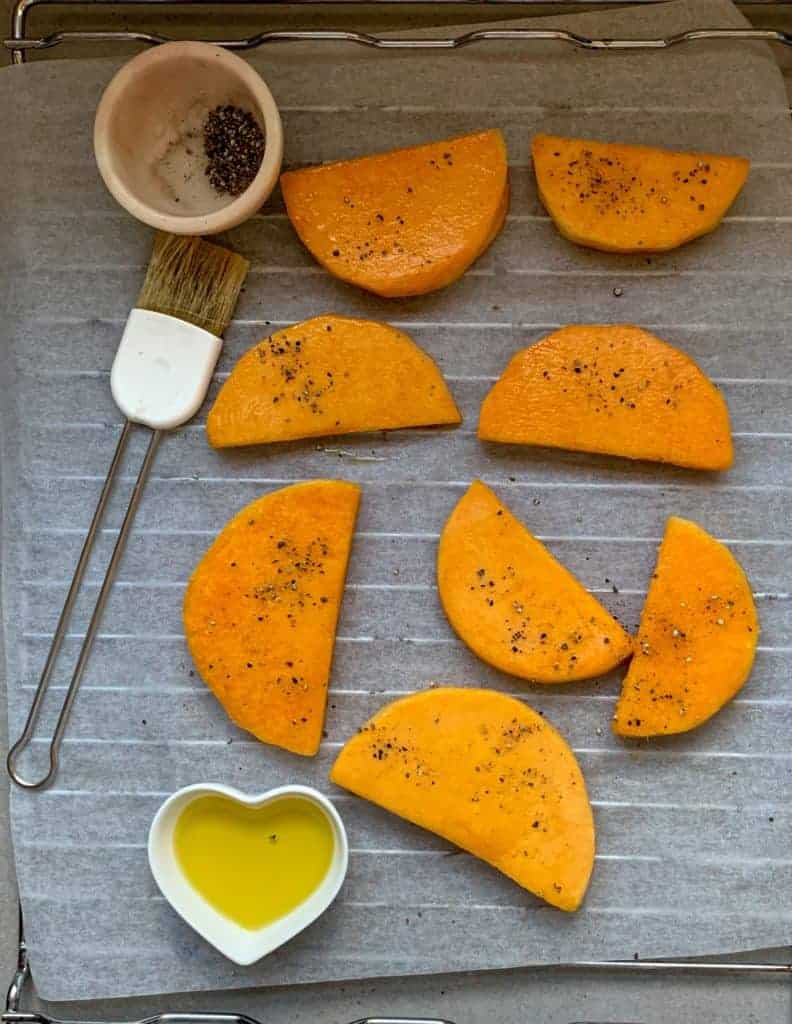 butternut squash cut into slices to cook
