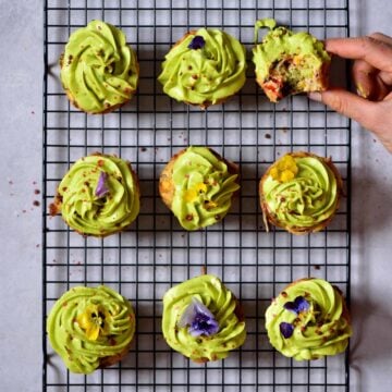Rainbow mixed vegetable savoury cupcakes with avocado frosting