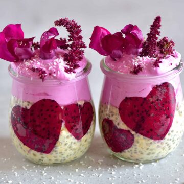 Overnight oats and dragon fruit in a jar