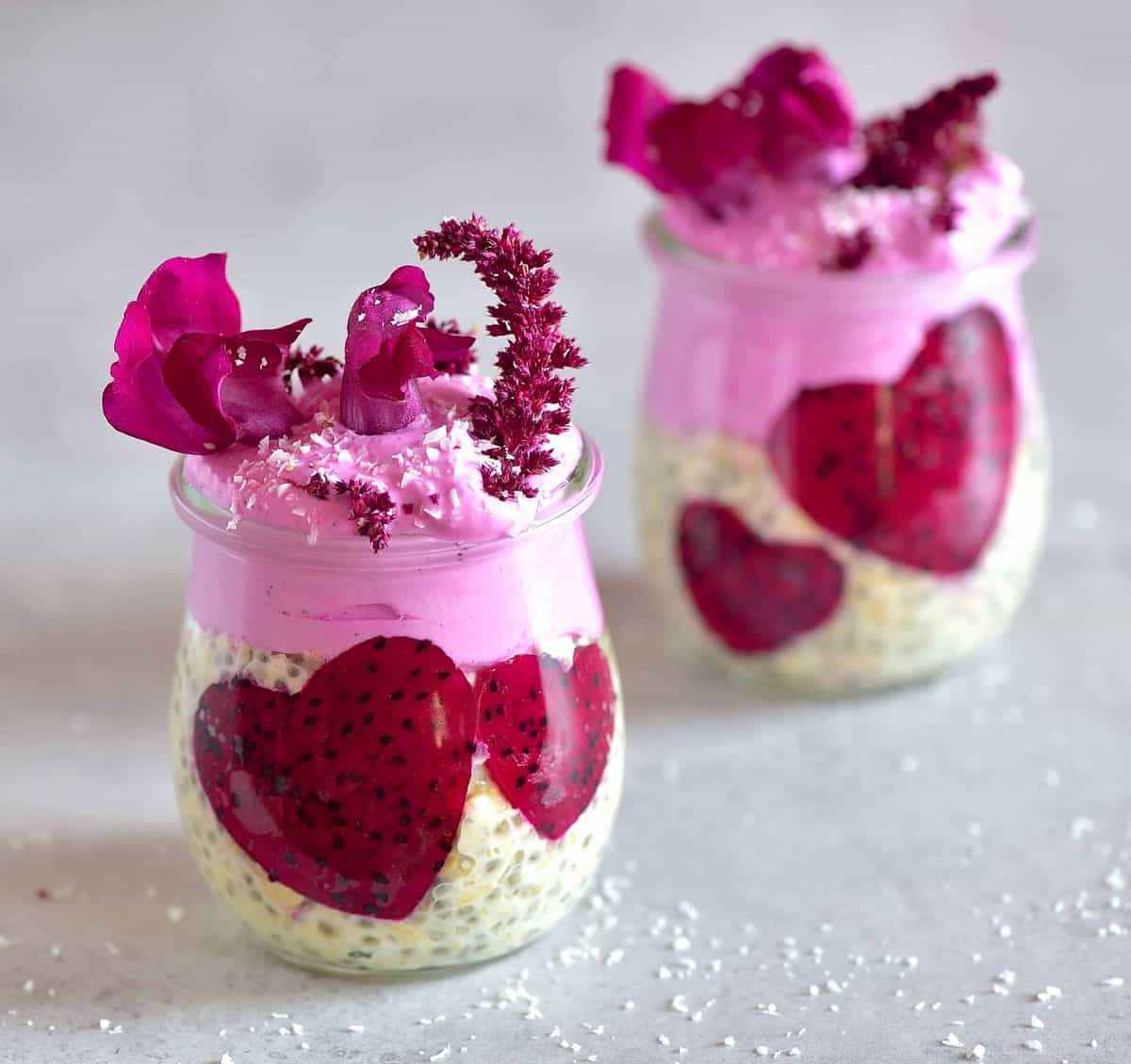 Overnight oats and dragon fruit in a jar