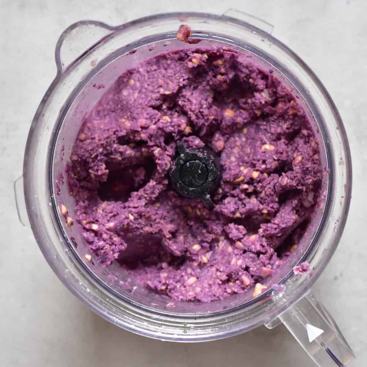 Purple falafel paste, obtained by using a baked purple potato