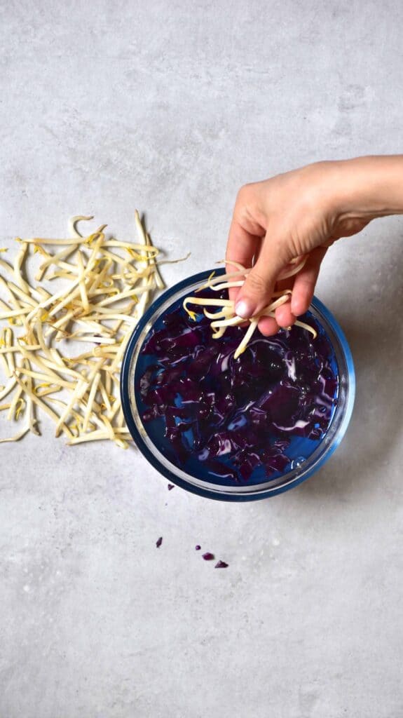 How to taint mung bean sprouts with red cabbage