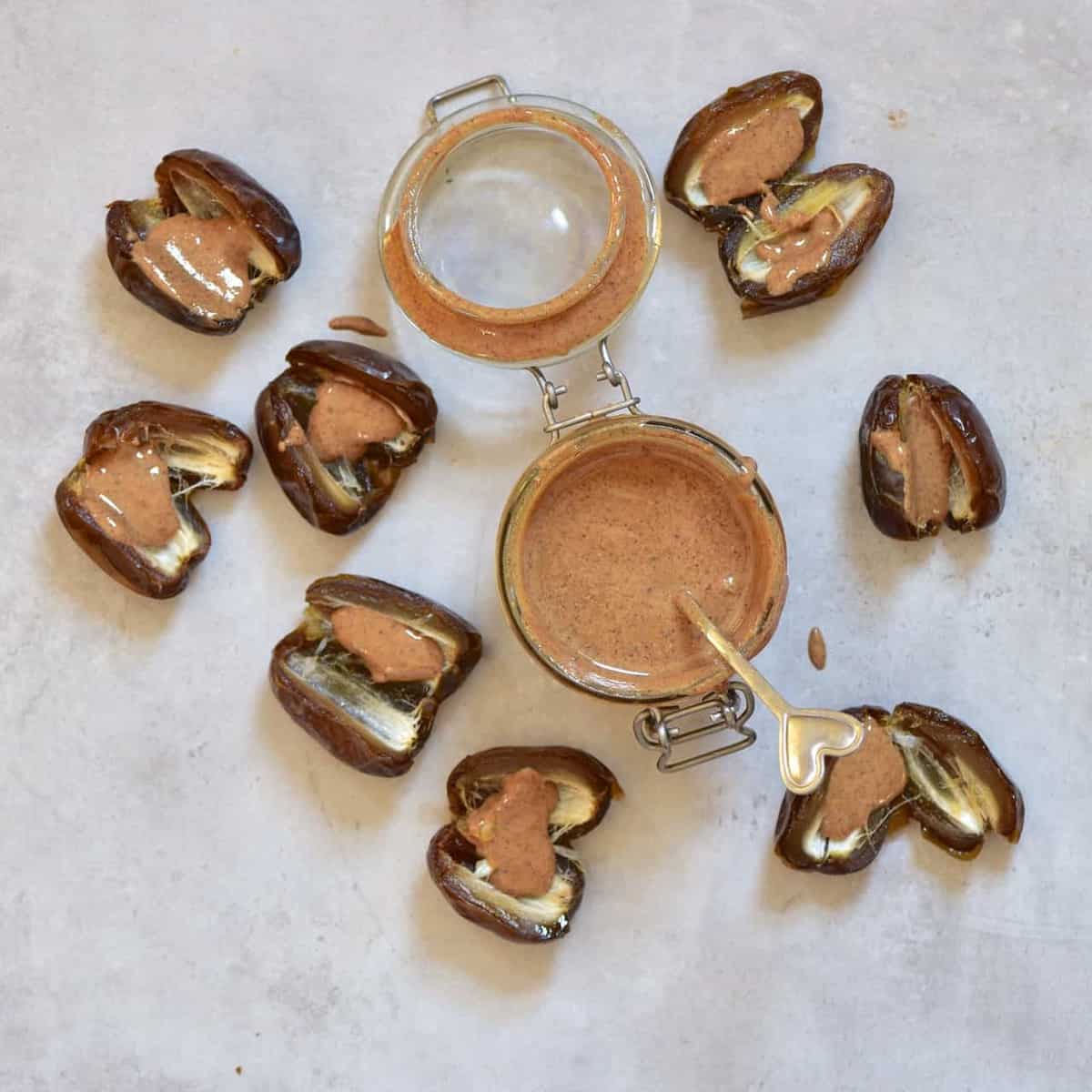 almond butter inside a date