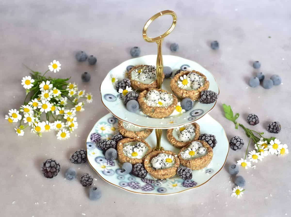 mint bite-sized mini vegan tarts on alphafoodie royal albert tea set for vegan afternoon tea