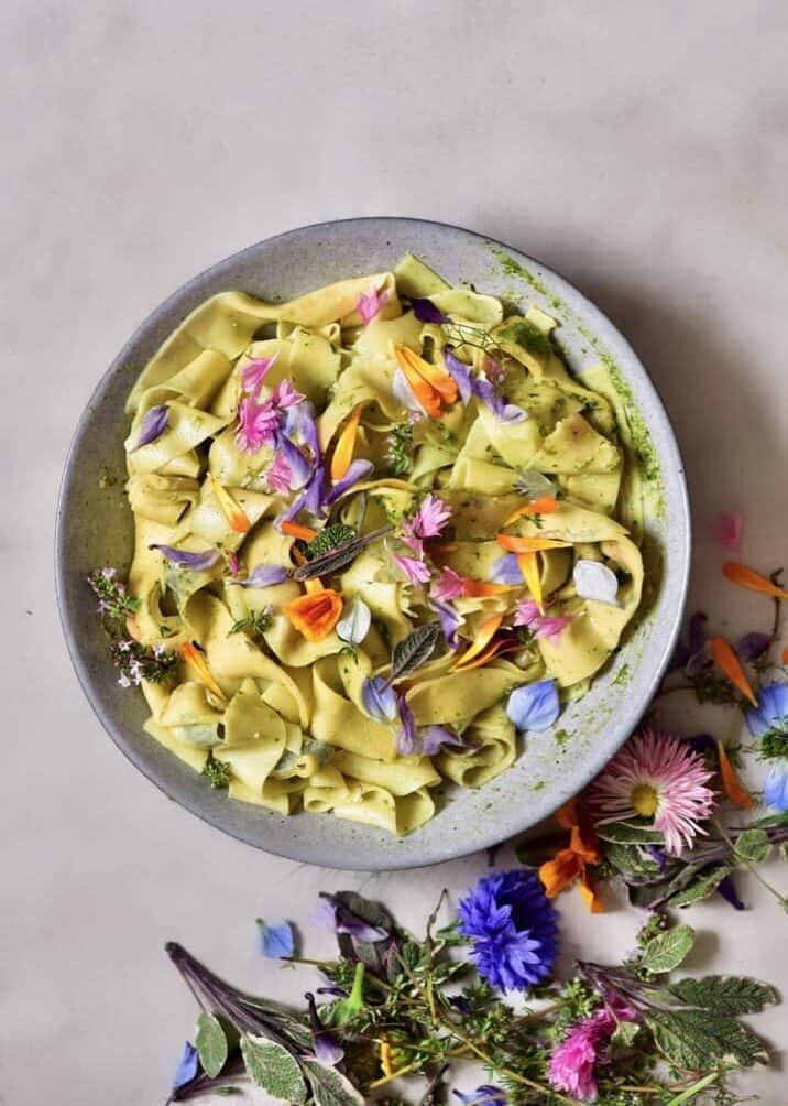 Homemade Floral Pasta with Basil Pesto