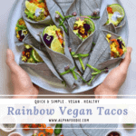 Veggie-loaded rainbow vegan tacos with homemade salsa. Perfect for healthy lunch or dinner