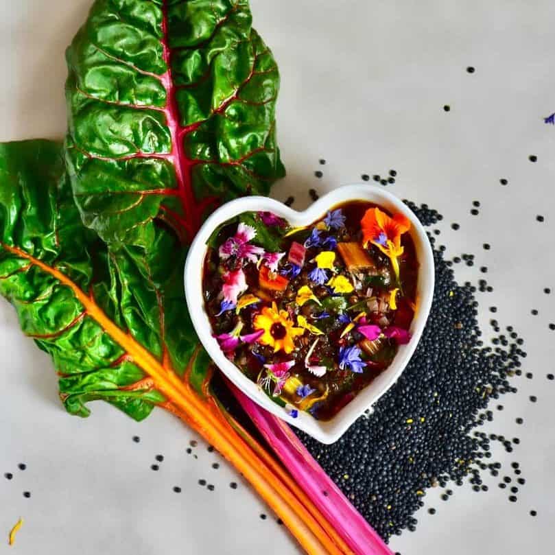 This Lentil & Rainbow Chard soup is not only pretty and nutritious but also a deliciously healthy, vegan soup.  