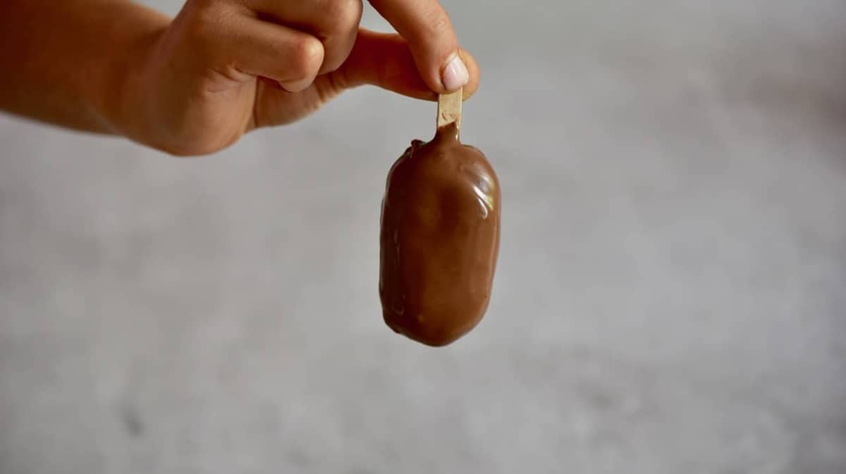 A homemade magnum ice cream with chocolate coating 