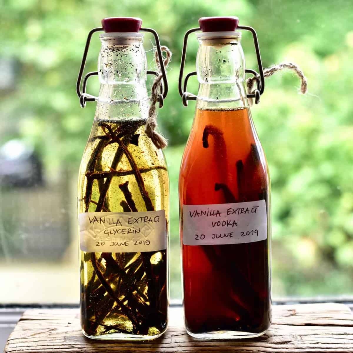 Two bottles with homemade vanilla extract