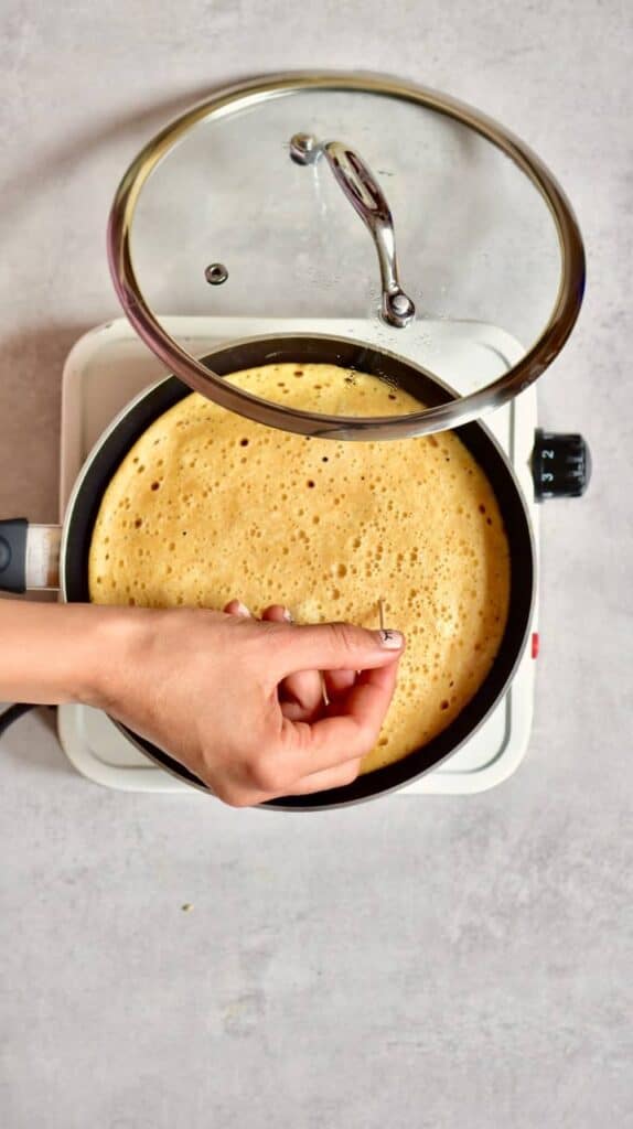 ready fluffy pancake in a pan