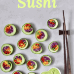 healthy 100% plant-based rainbow cucumber sushi rolls with an avocado dip. vegan, low-carb