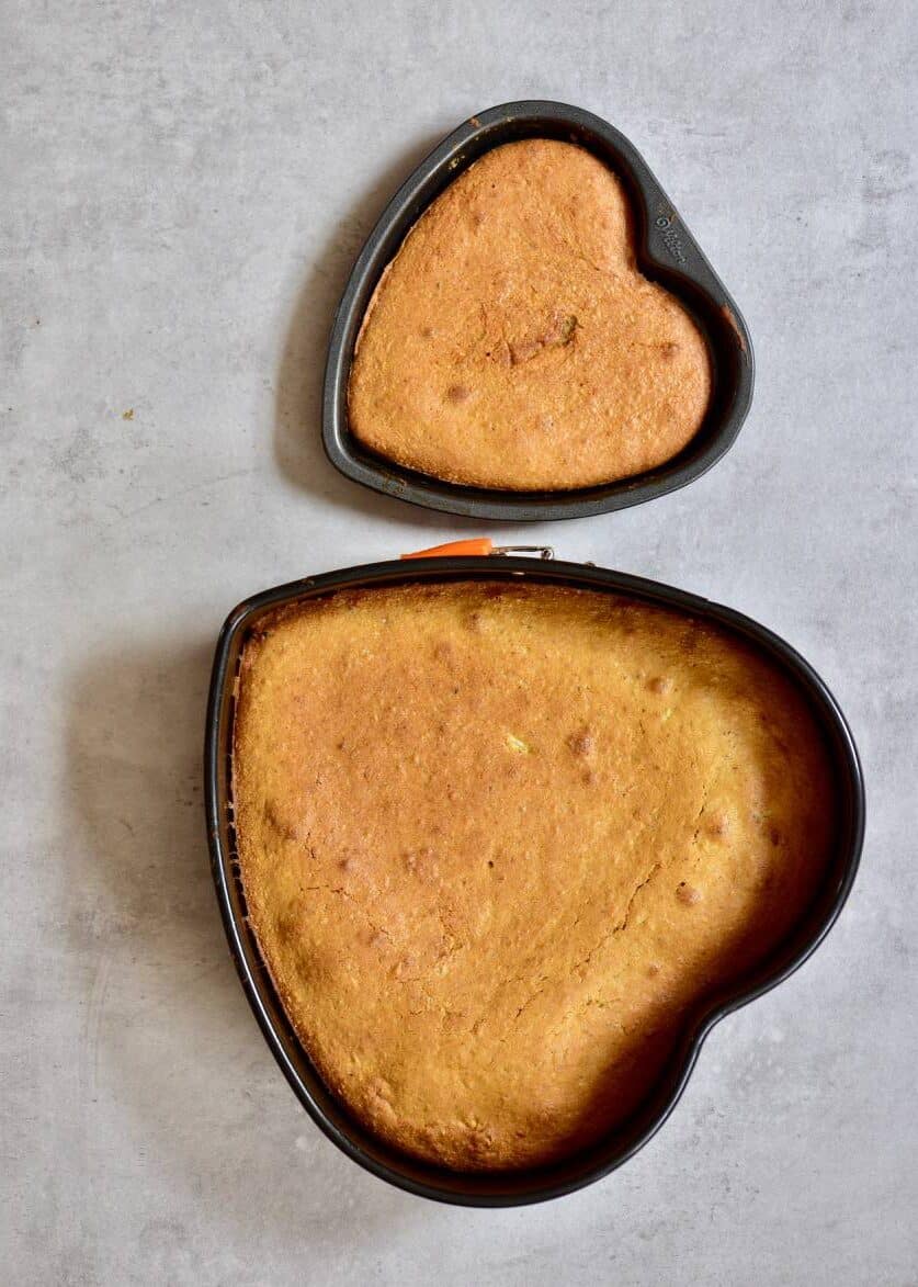 Two heart-shaped baked cakes