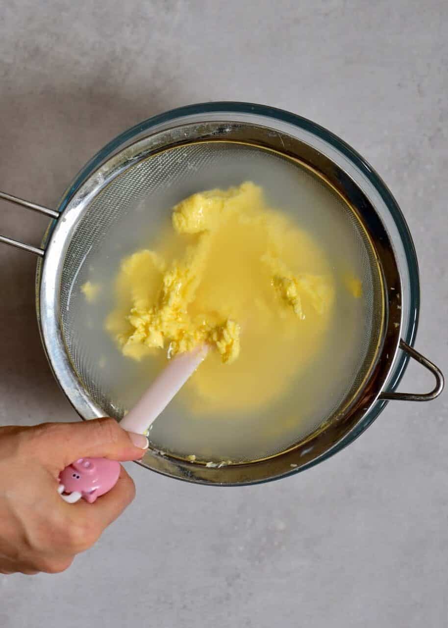rinsing the homemade butter