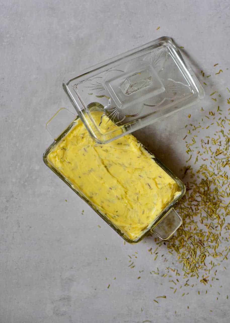 Homemade compound butter with rosemary 