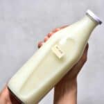 A bottle of homemade oat milk