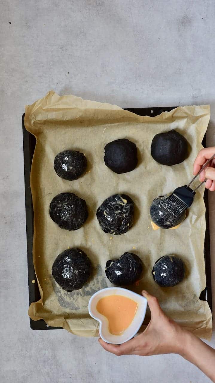 all natural squid ink black burger buns, a delicious black food recipe for brioche style buns