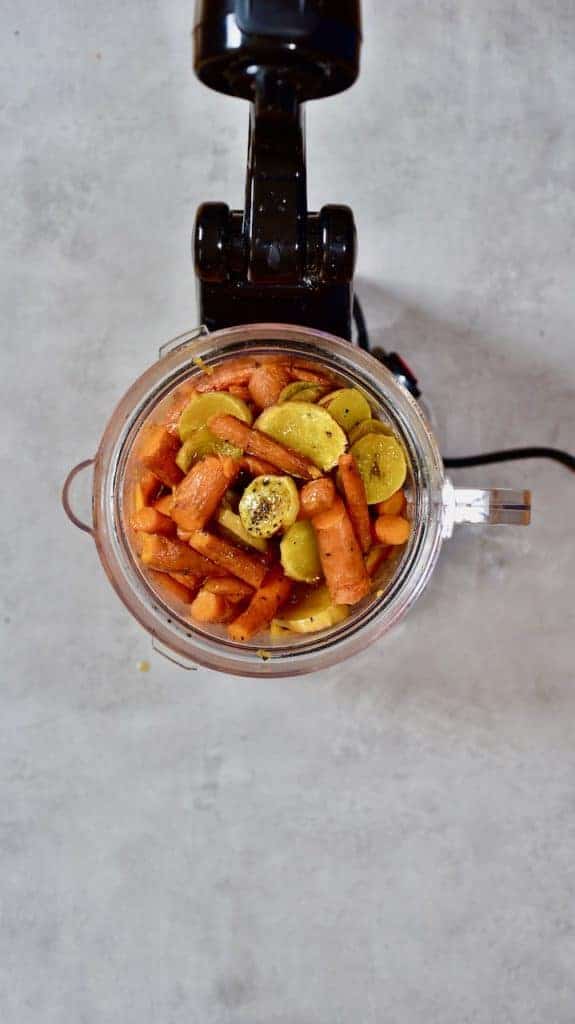 roasted carrots and squash in a high speed blender