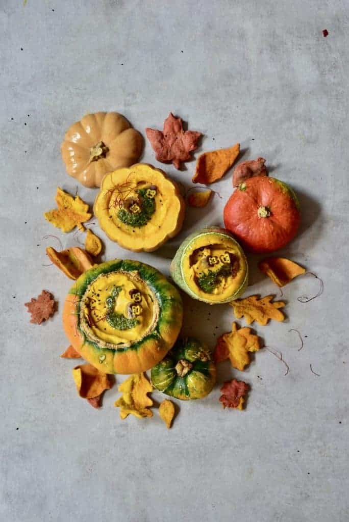 This creamy Pumpkin/ squash and carrot soup 'pond' recipe uses butternut squash or pumpkin, for a delicious, thick & creamy vegetarian soup ( vegan with the use of Vegan creme fraiche) worthy of being a table centrepiece. 