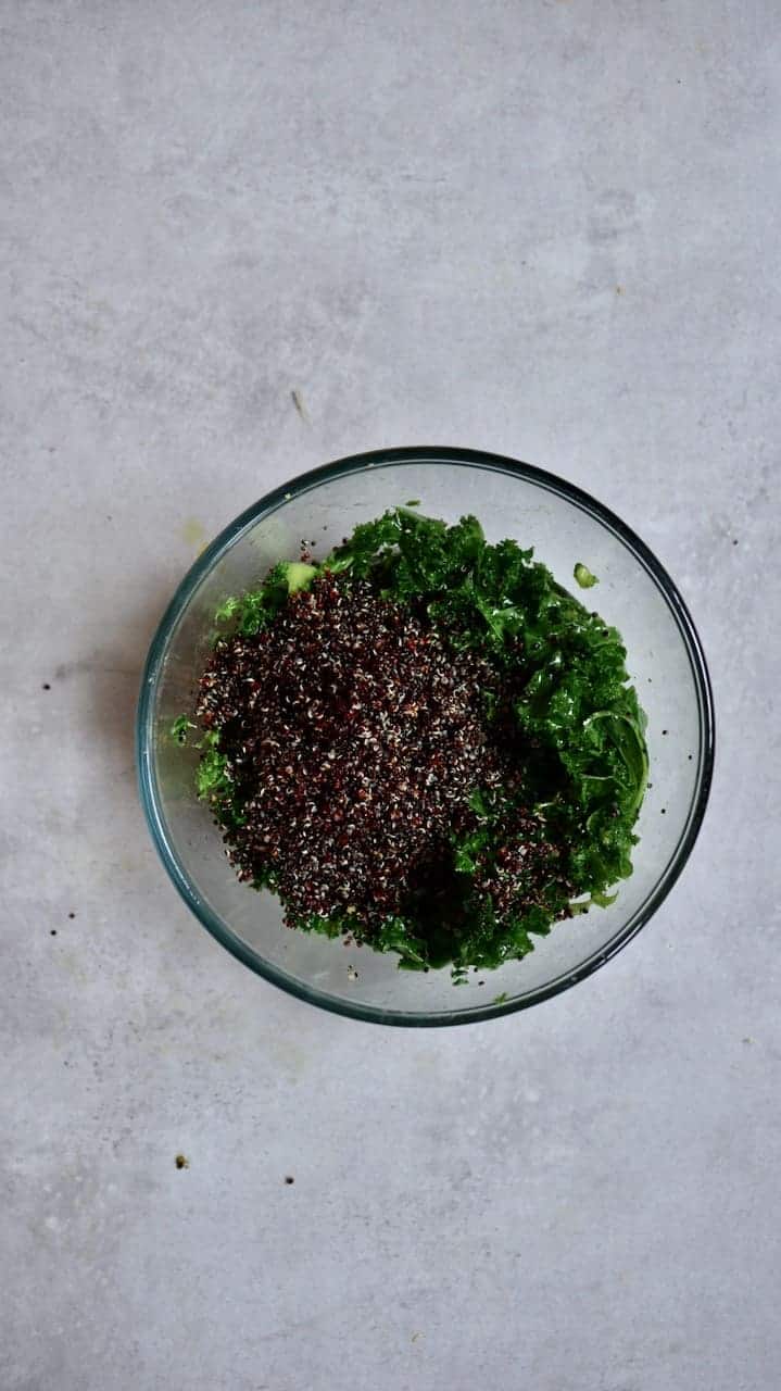 massaged kale and quinoa for vegan salad