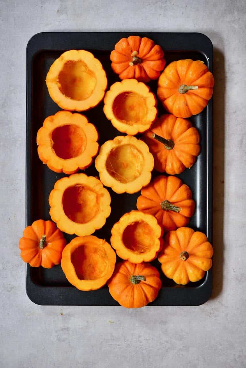 mini pumpkins in a baking tray