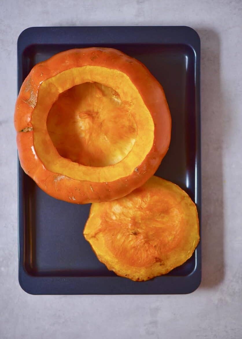 Baked pumpkin on a tray