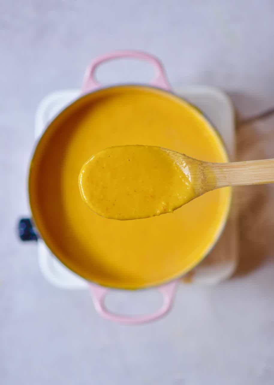 a spoonful of delicious vegan pumpkin soup