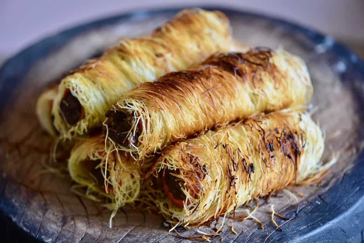 Delicious mushroom and chestnut stuffed carrots (tree logs) wrapped in shredded phyllo pastry. A unique vegetarian main, perfect for a vegetarian Thanksgiving or Christmas dish or special occasion recipe! Vegetarian ( easily veganised), grain-free, paleo, healthy & delicious fun baked carrots recipe!