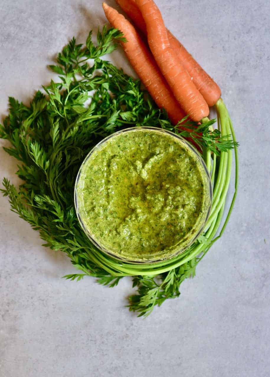 Carrot Leaf Waste Reduction Pesto Recipe - Alphafoodie