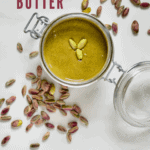 two-ingredient Homemade pistachio butter recipe with pistachio butter uses. Perfect for a DIY holiday gift and Edible Christmas gift
