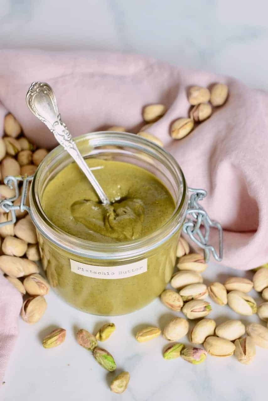 two-ingredient Homemade pistachio butter in a jar