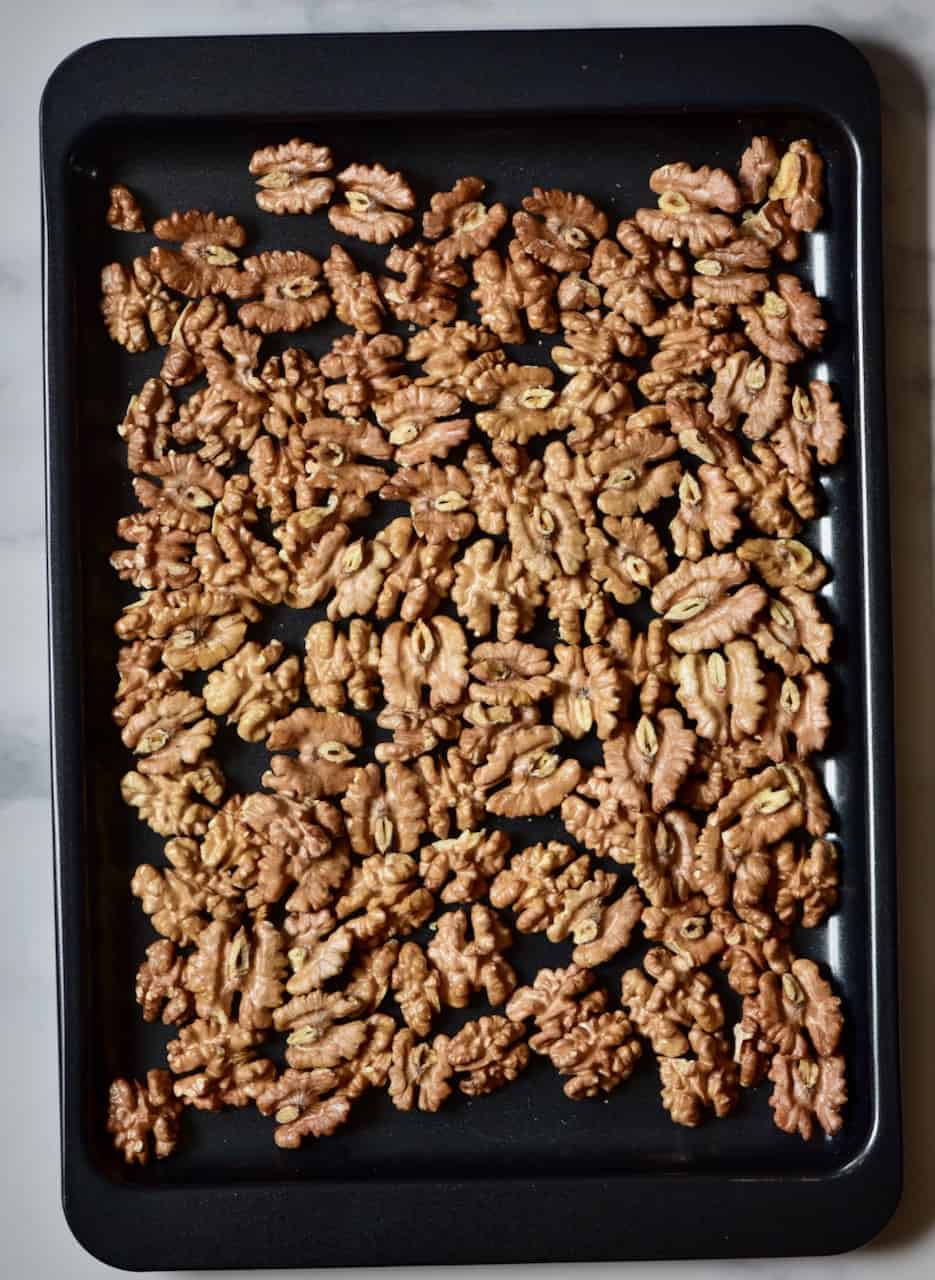 roasted walnuts on an oven tray