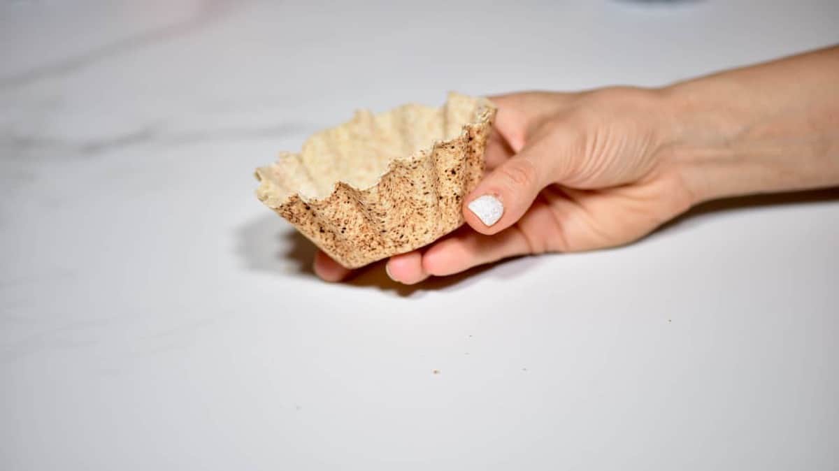 tortilla cup being shaped
