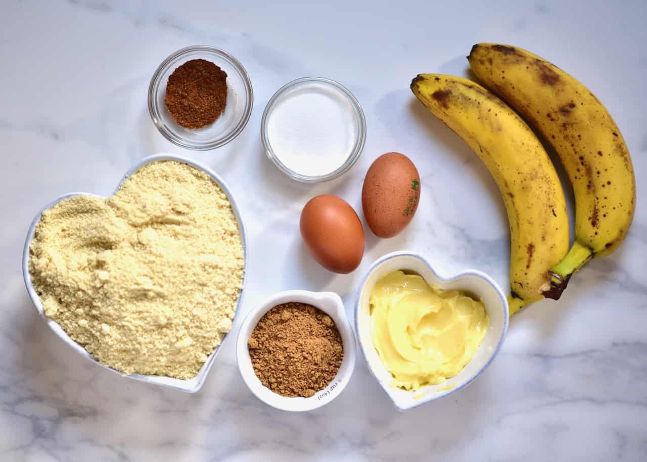ingredients to make a delicious almond flour banana bread